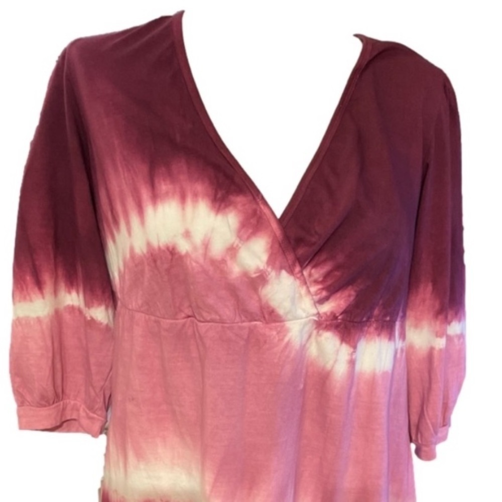 Roaman's Pink Burgundy Tie Dye Cotton Babydoll Top XL - Picture 2 of 5